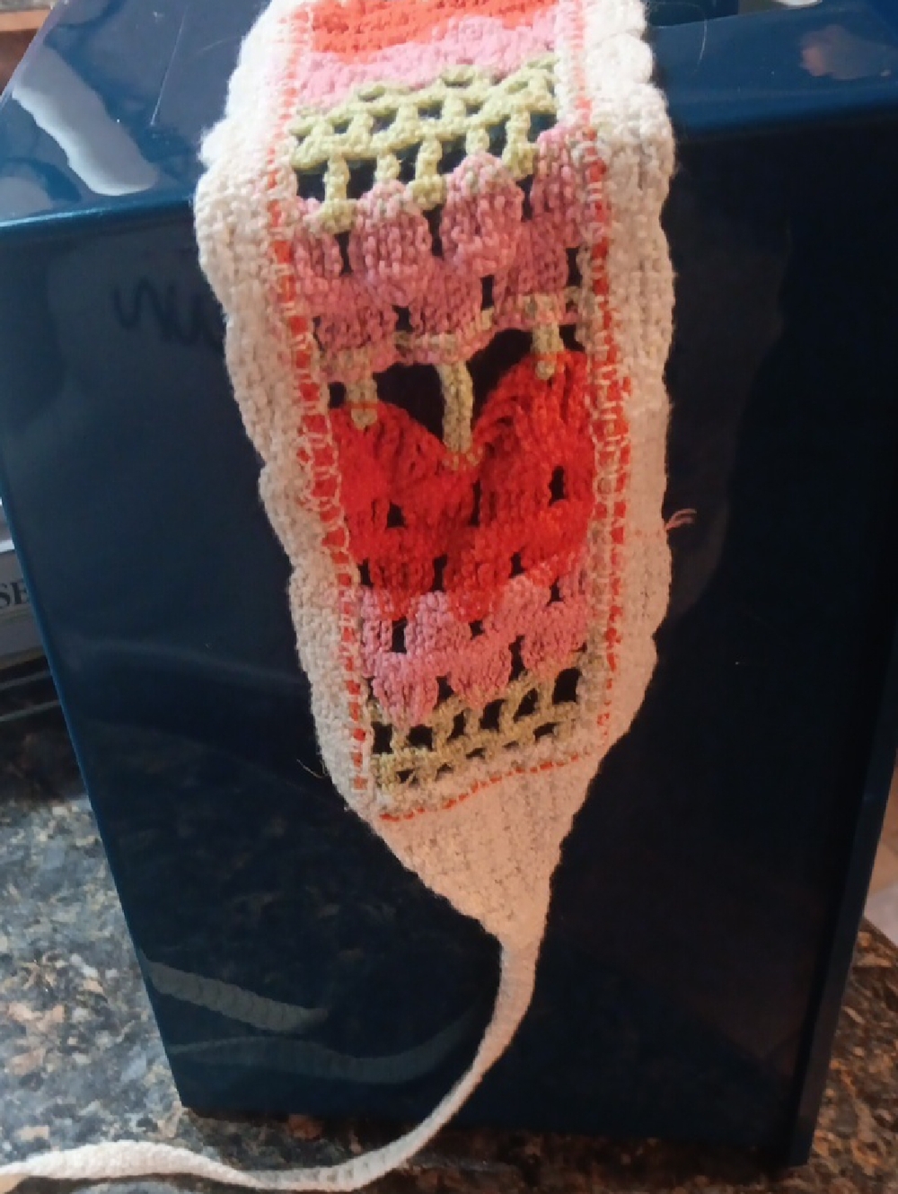 Crocheted Heart Motif Headband - Pink, Red & Cream